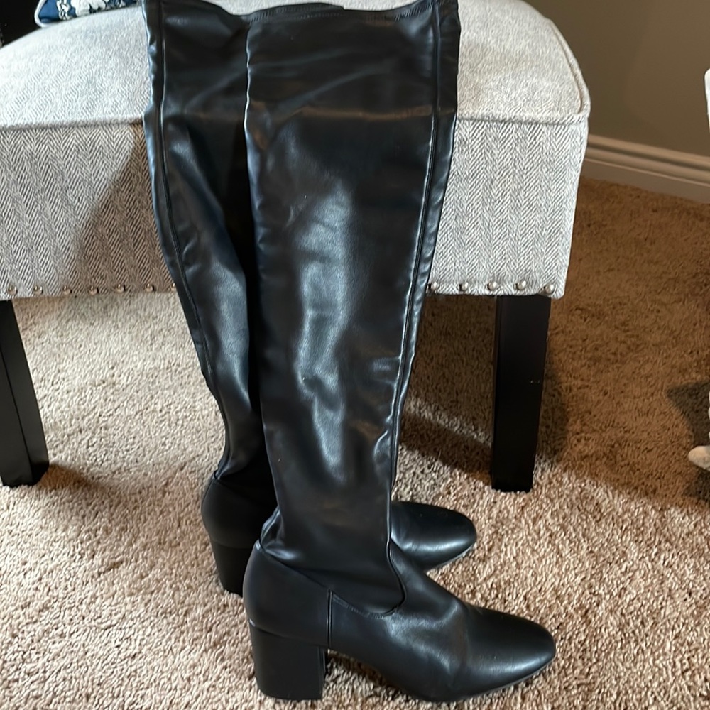 Black chunky heel over knee boots 9